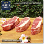 Beef Sirloin AGED BY GOODWINS Australia STEER young cattle (Striploin / New York Strip / Has Luar) frozen brand Harvey/Midfield STEAK 2.5cm 1" (price/kg 3-4pcs)